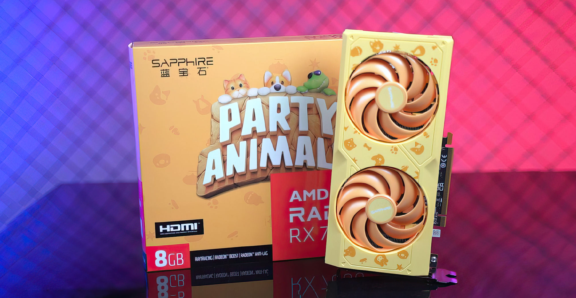 Sariq va hayvonchalar bilan. Noodatiy grafik karta Sapphire Radeon RX 7600 Party Animals Edition taqdim etildi